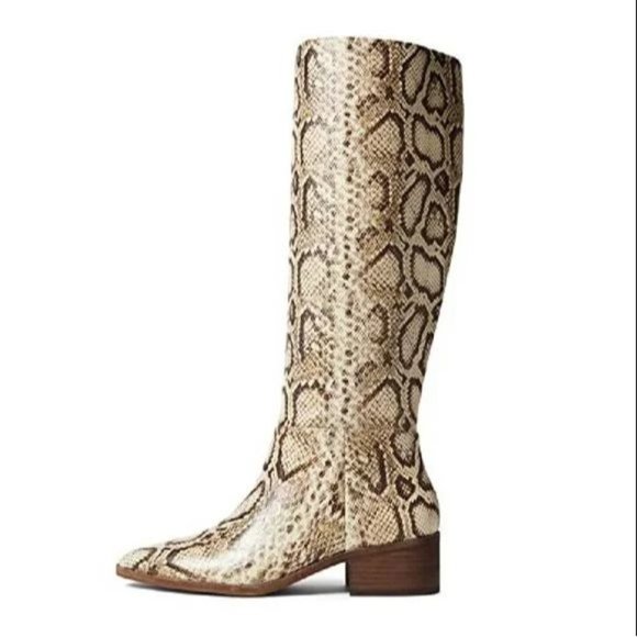 🆕 VINCE CAMUTO Beaanna Knee High Snake Print Boot Natural 8 - Picture 4 of 13